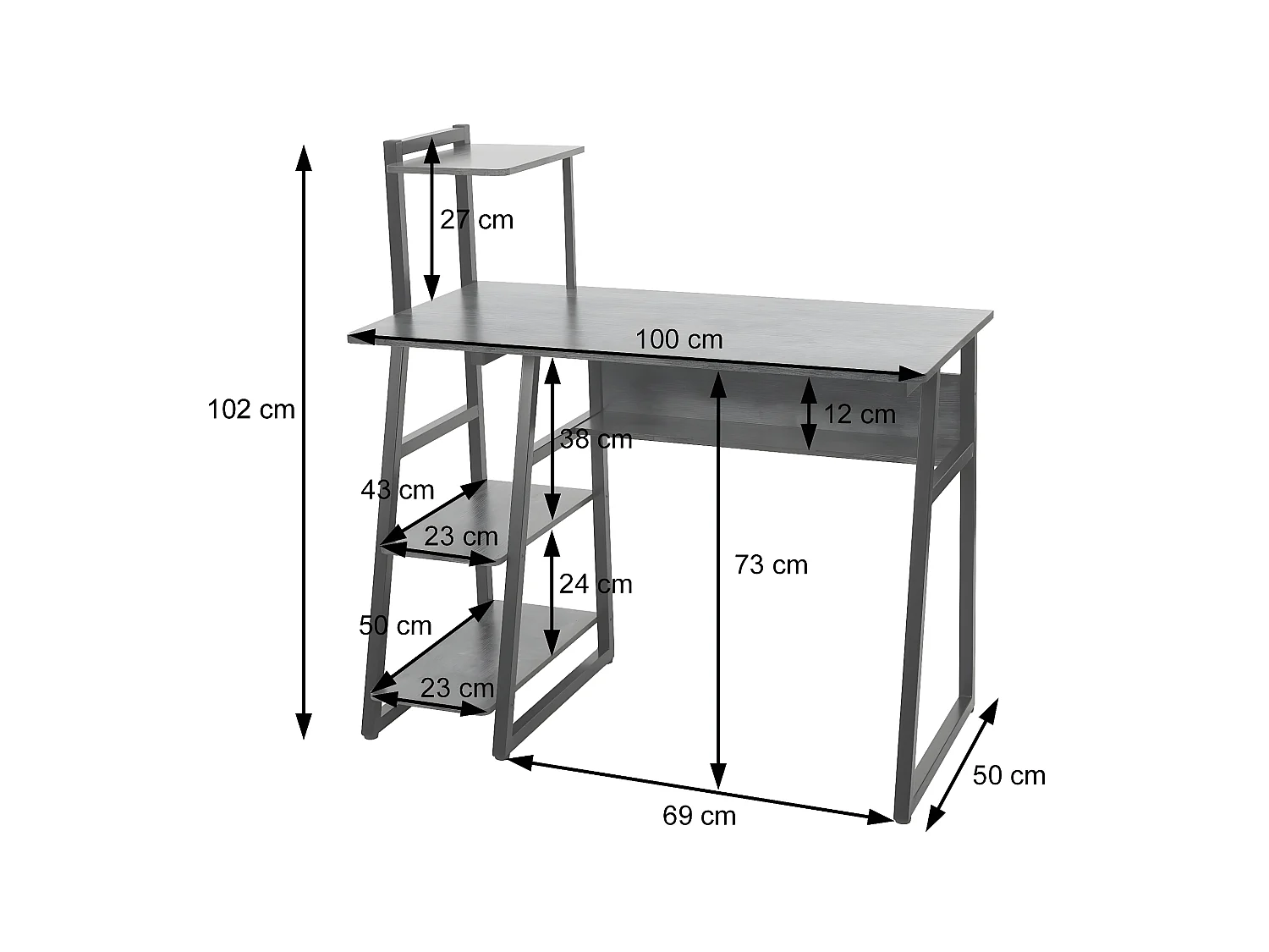 Bureau avec étagère MCW-K68,  brun