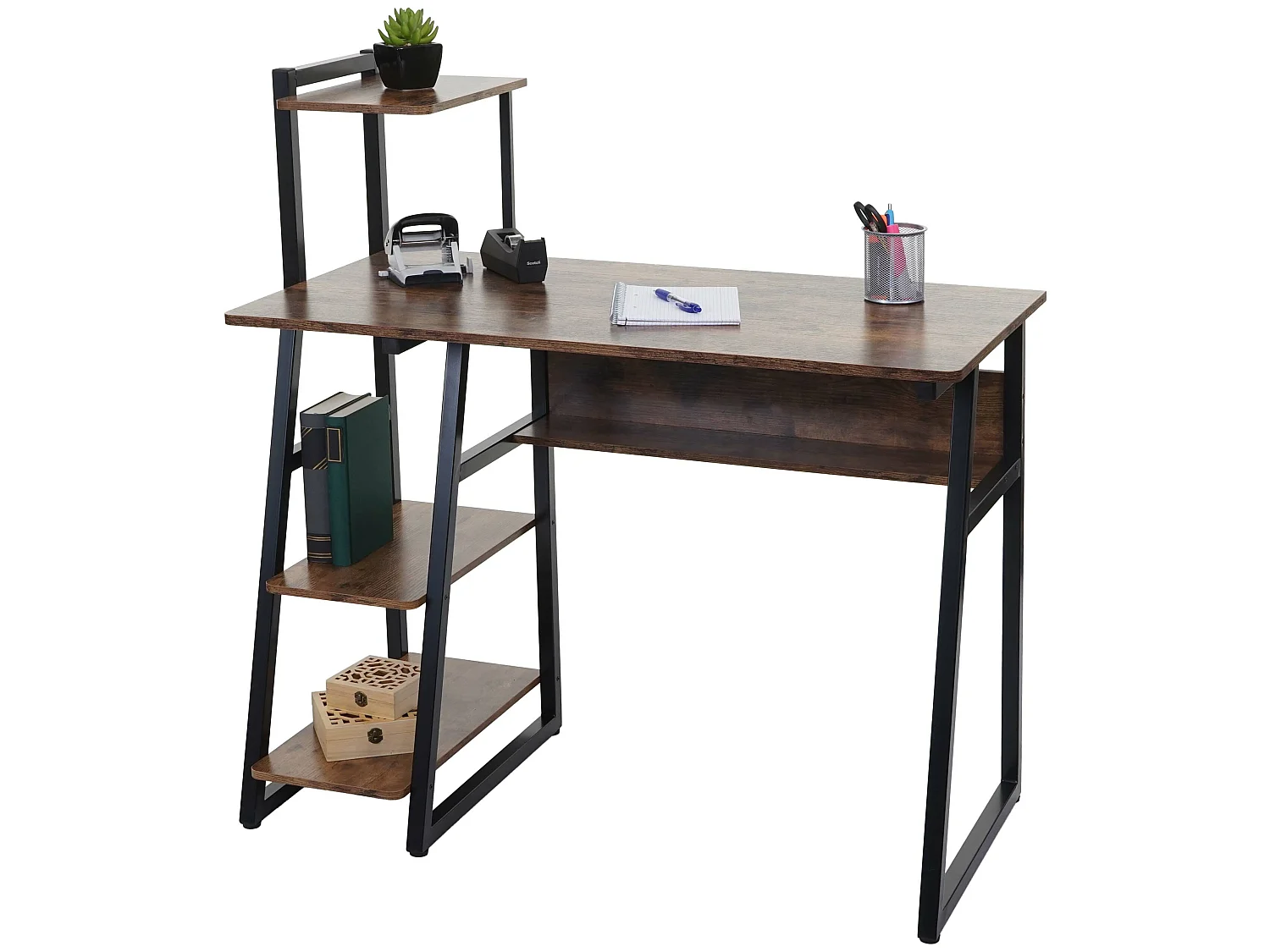 Bureau avec étagère MCW-K68,  brun