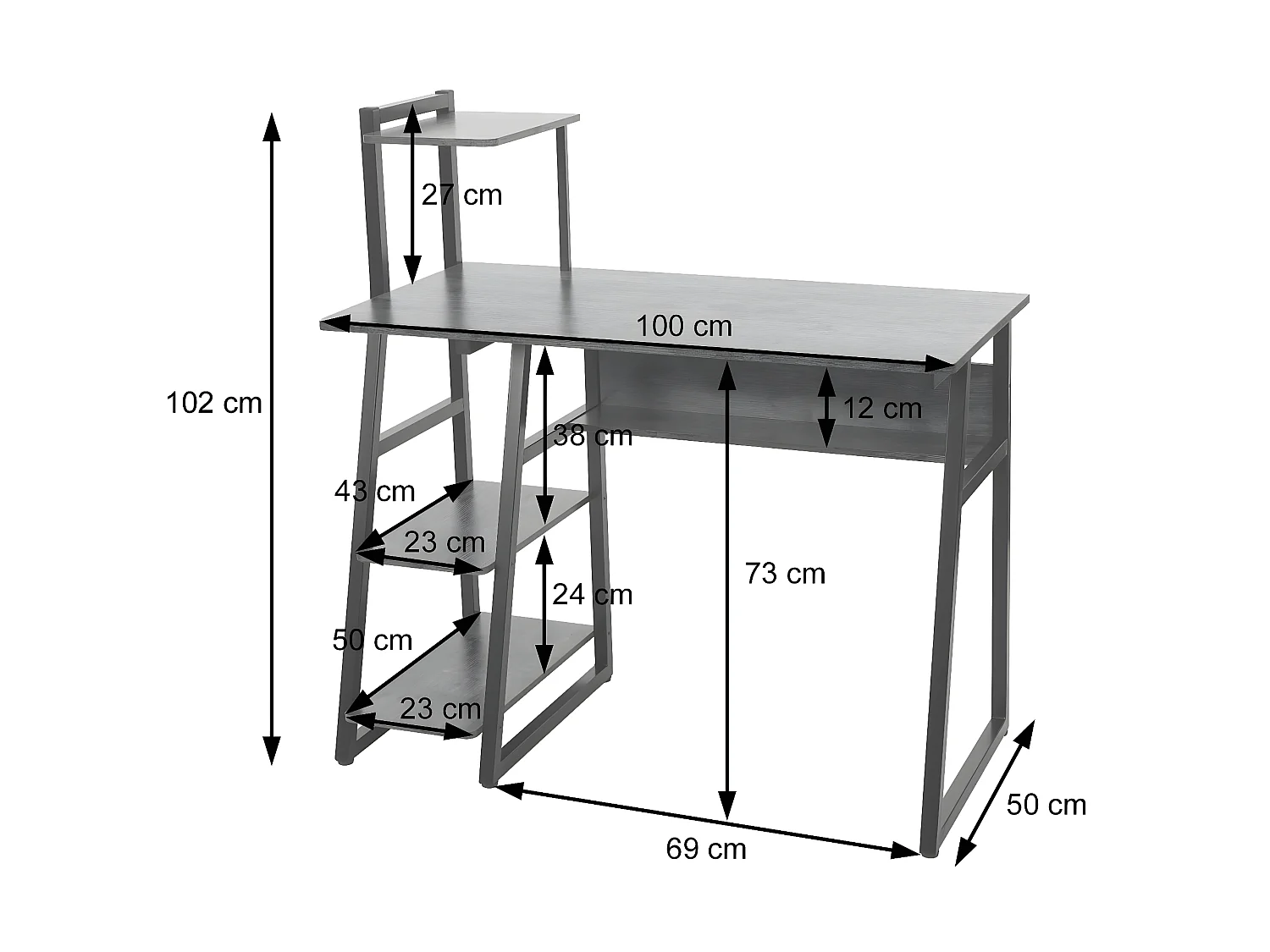 Bureau avec étagère MCW-K68,  brun