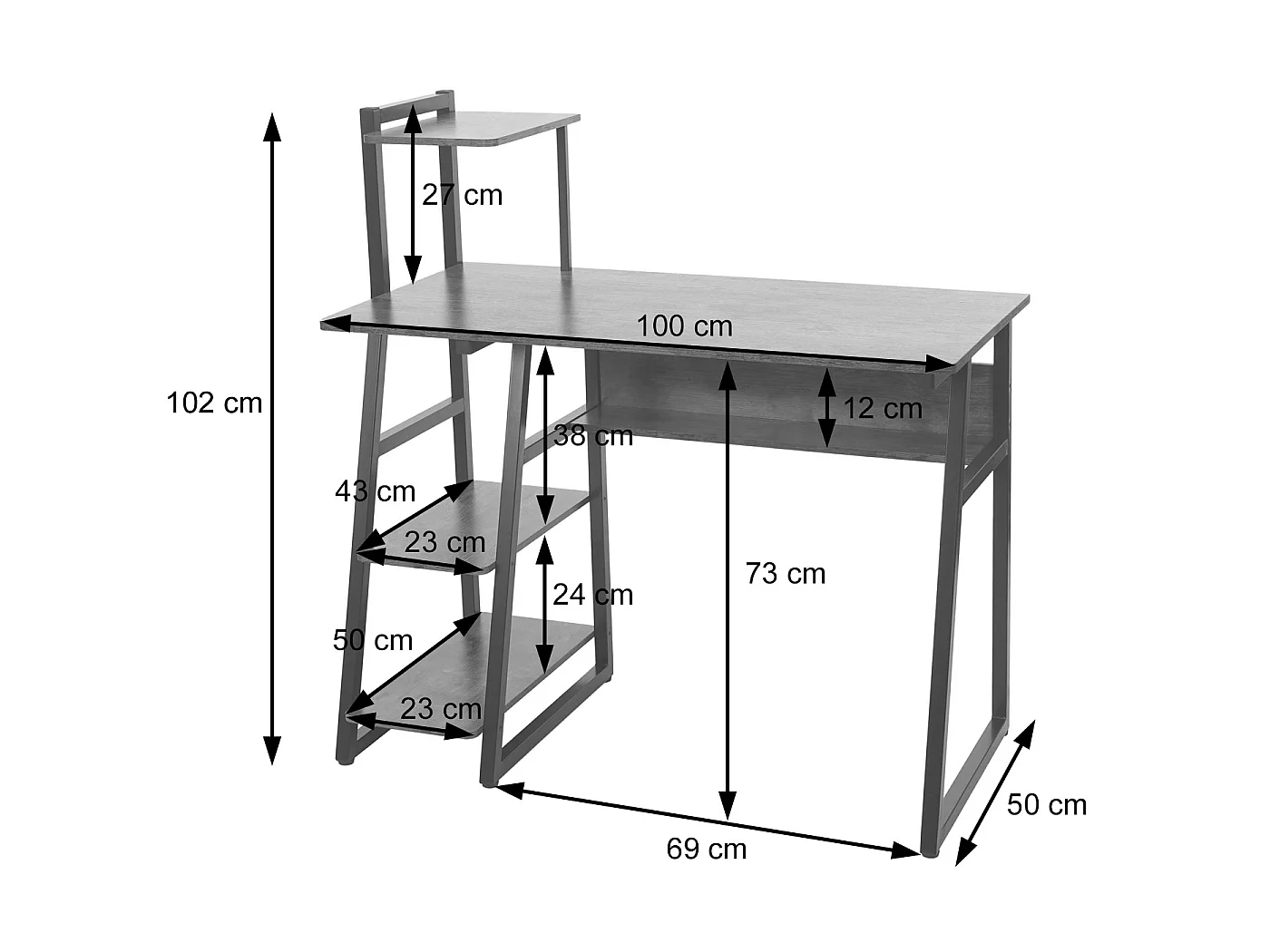 Bureau avec étagère MCW-K68,  brun