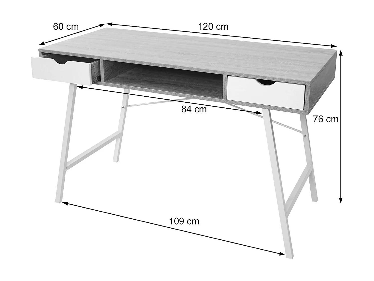 Bureau MCW-E92,  brun naturel, blanc