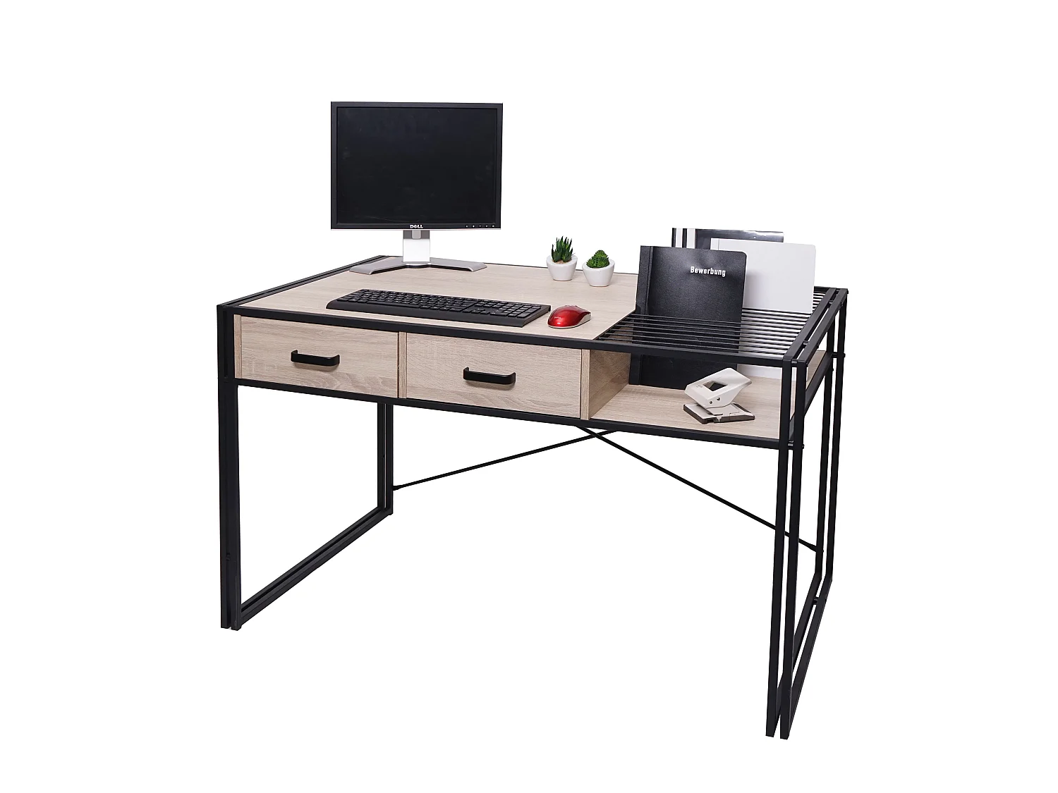 Scrivania ufficio computer MCW-H91 MDF con cassetti 70x120x76cm colore rovere
