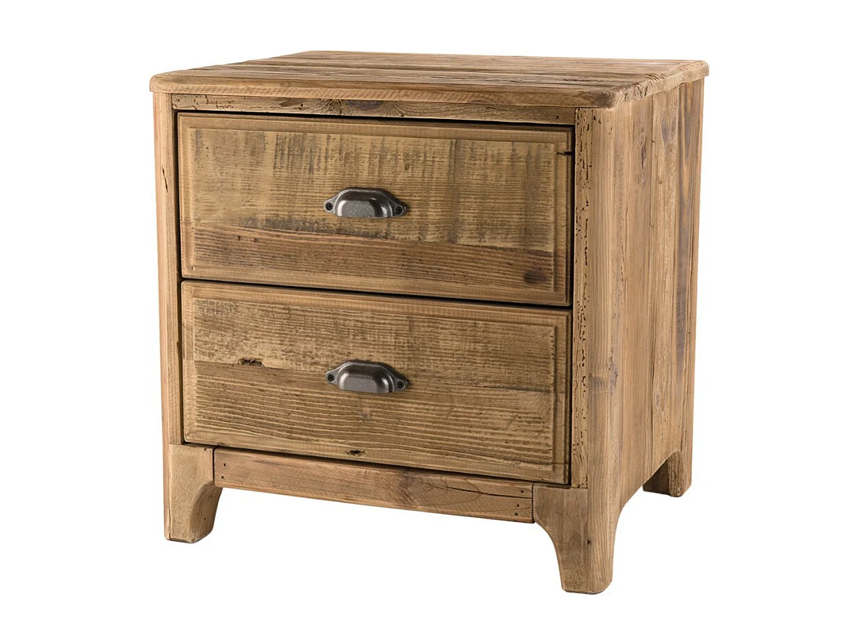 SANDY - Table de chevet 2 tiroirs marron bois pin recyclé