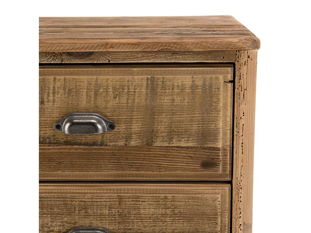 SANDY - Table de chevet 2 tiroirs marron bois pin recyclé