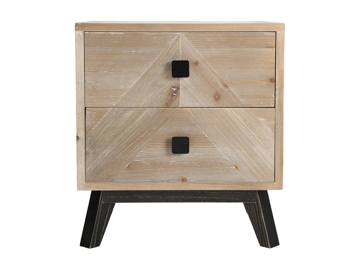 MANDY - Chevet beige scandi 2 tiroirs pieds noirs Sapin