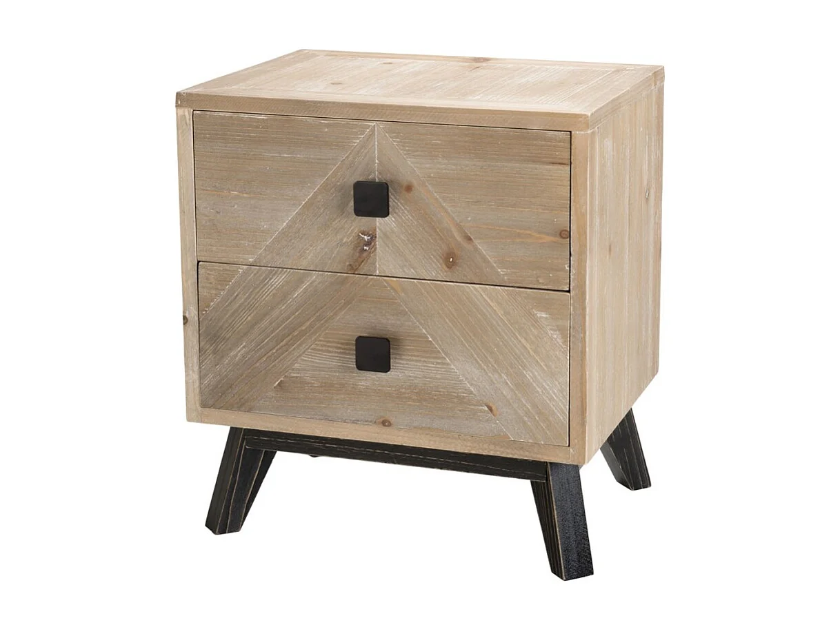 MANDY - Chevet beige scandi 2 tiroirs pieds noirs Sapin