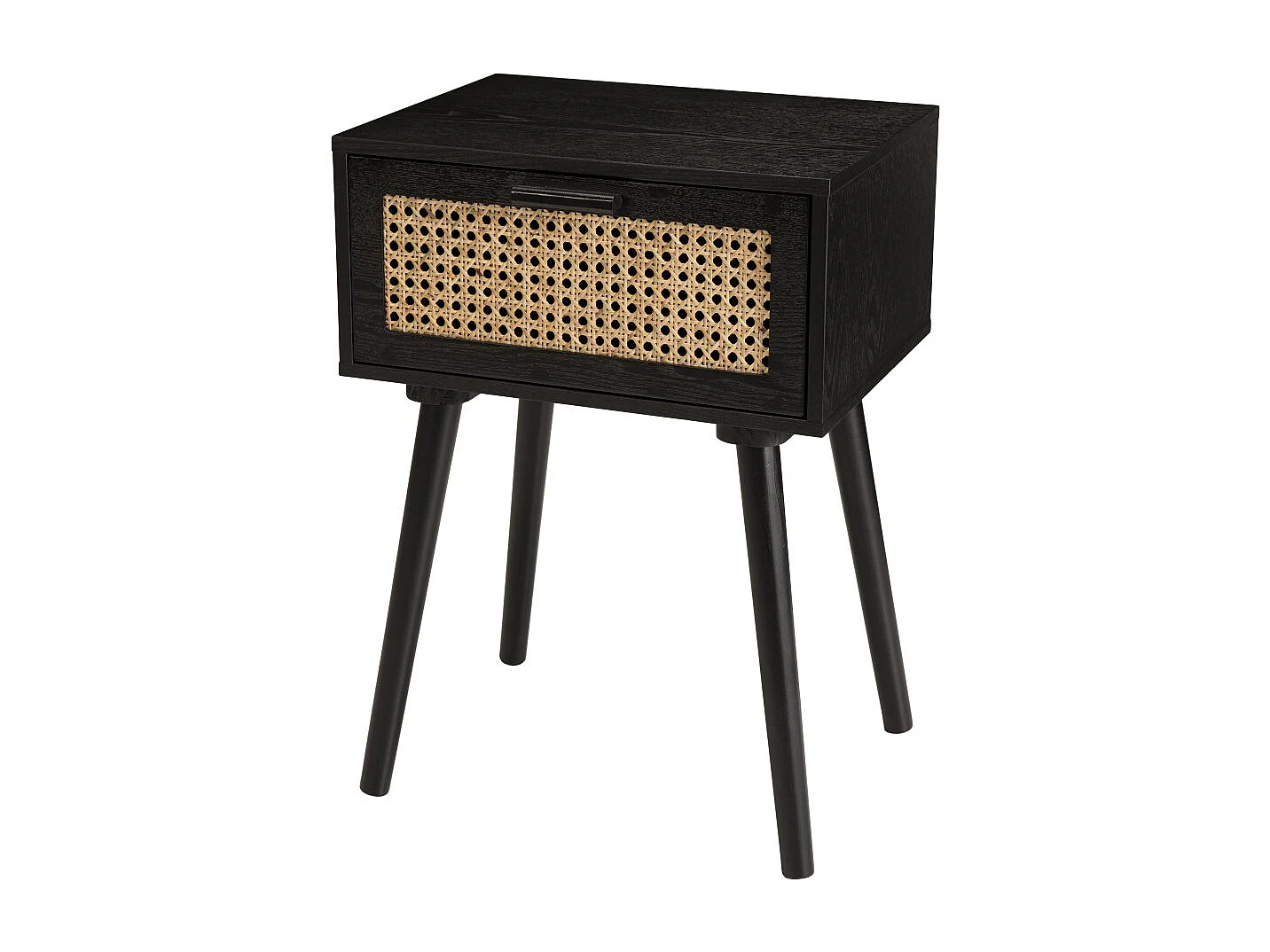 ANGELO - Table de chevet bois noir 1 tiroir cannage