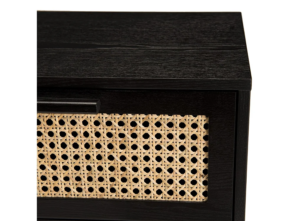 ANGELO - Table de chevet bois noir 1 tiroir cannage