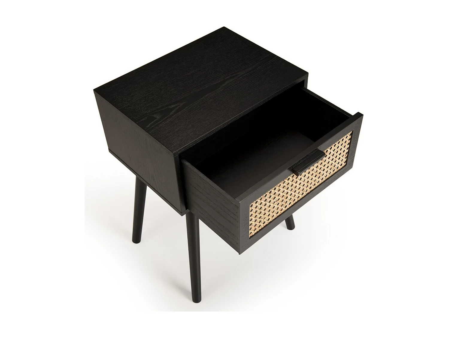 ANGELO - Table de chevet bois noir 1 tiroir cannage