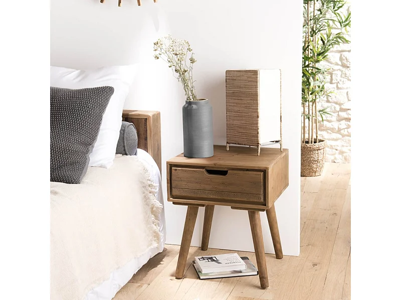 ANDY - Table de chevet scandi bois marron 1 tiroir