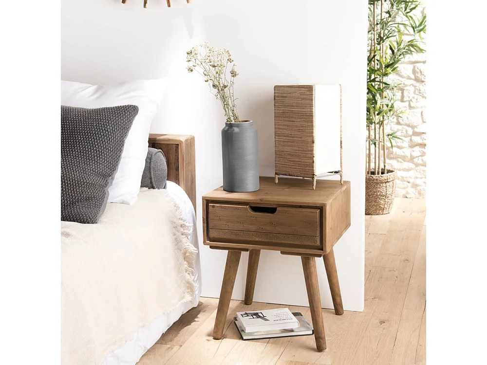 ANDY - Table de chevet scandi bois marron 1 tiroir