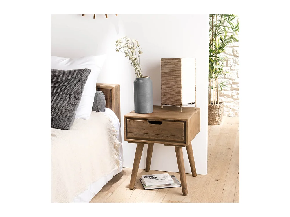 ANDY - Chevet scandi bois marron 1 tiroir Sapin