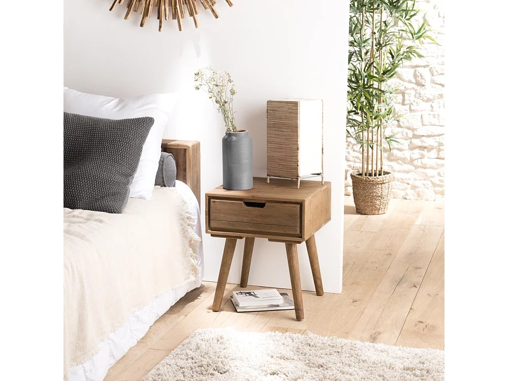 ANDY - Table de chevet scandi bois marron 1 tiroir