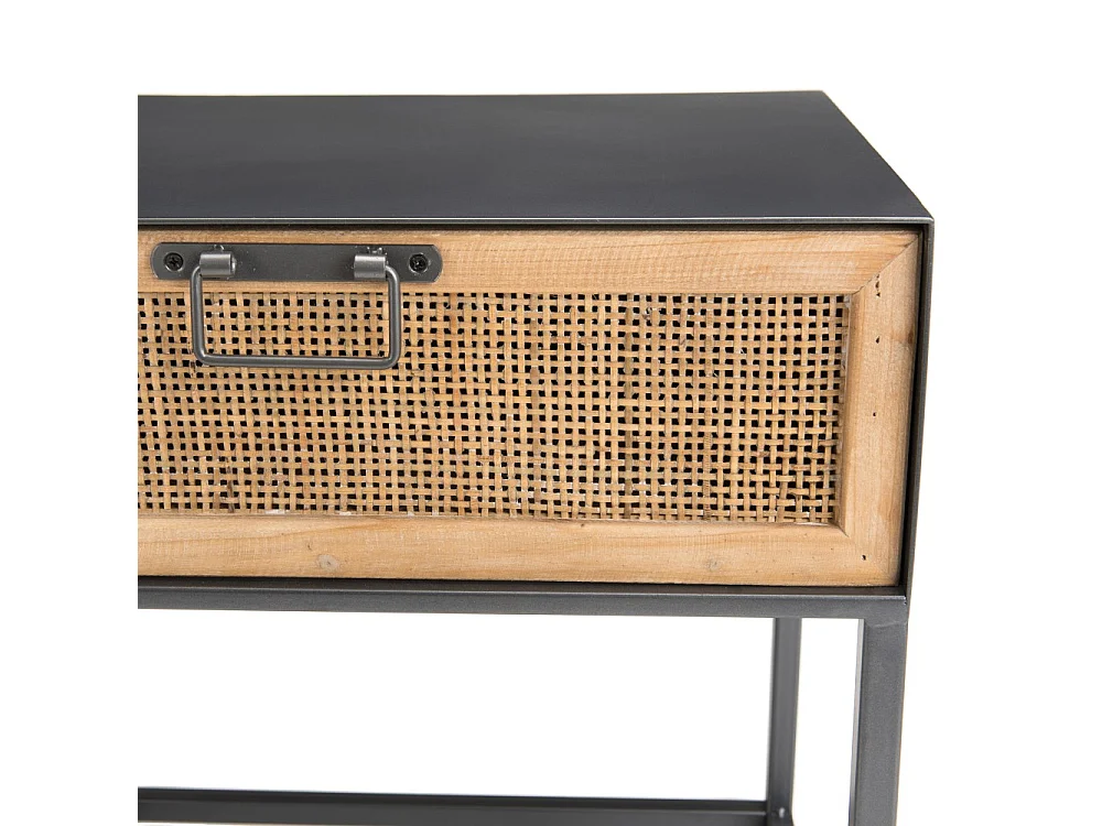 DORIA - Chevet noir métal 1 tiroir cannage naturel