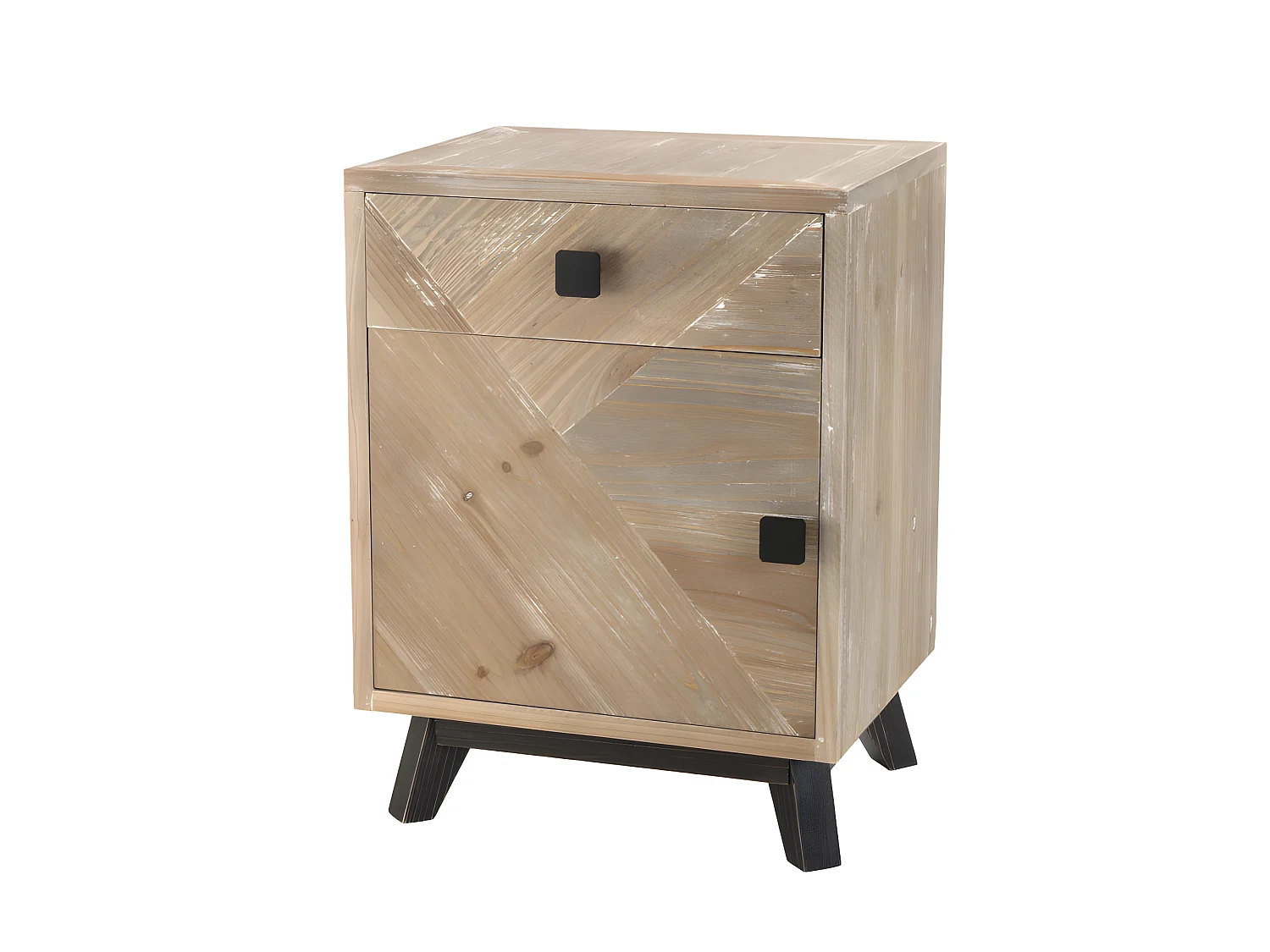 ANDRO - Chevet beige scandi 1 tiroir 1 porte pieds noirs Sapin