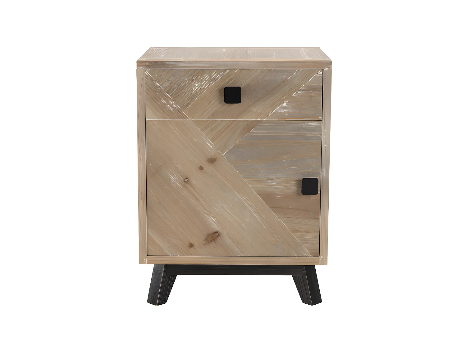 ANDRO - Chevet beige scandi 1 tiroir 1 porte pieds noirs Sapin
