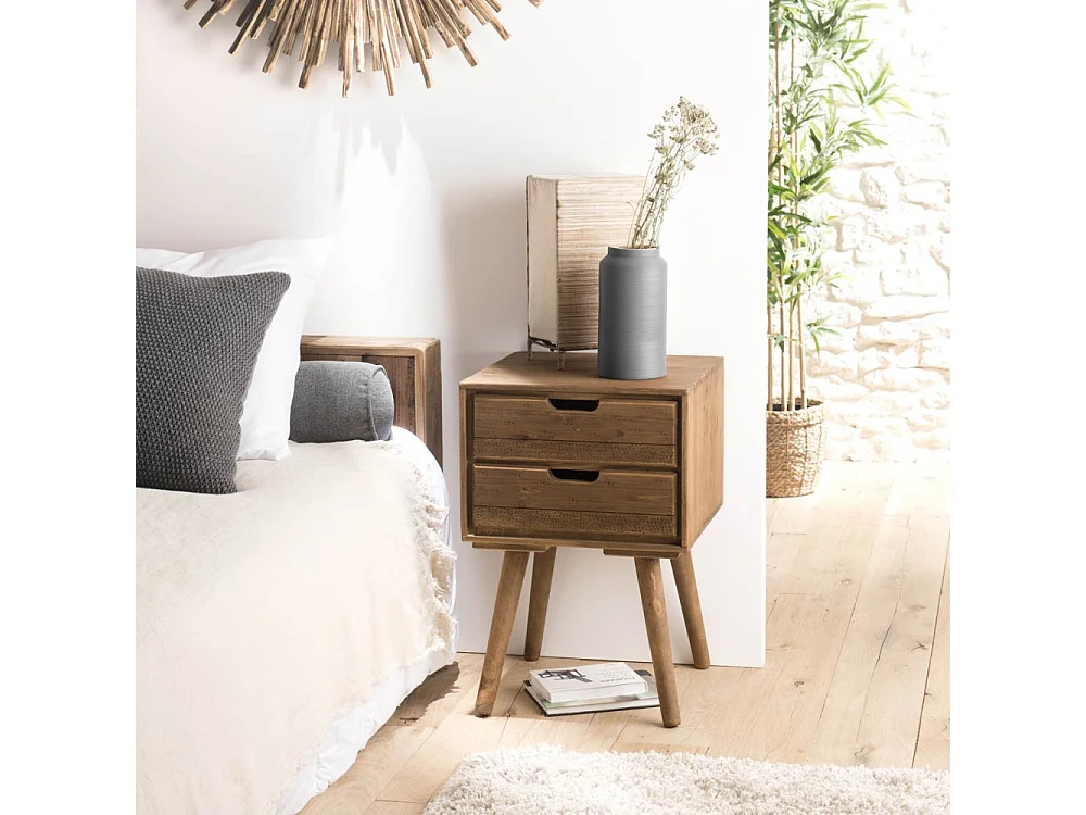 ANDY - Table de chevet scandi bois marron 2 tiroirs