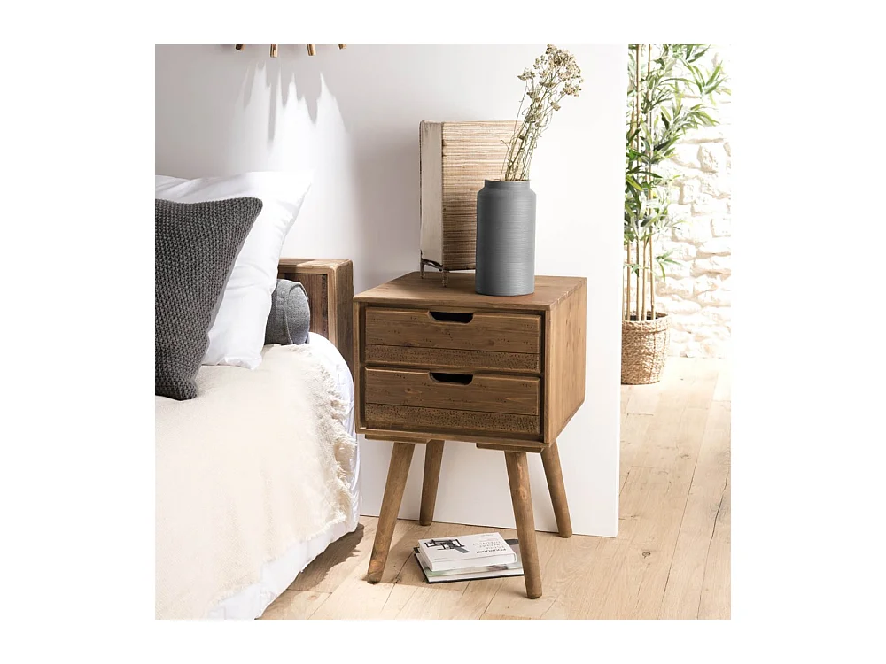 ANDY - Chevet scandi bois marron 2 tiroirs Sapin