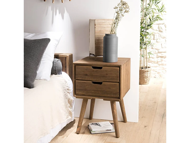 ANDY - Table de chevet scandi bois marron 2 tiroirs