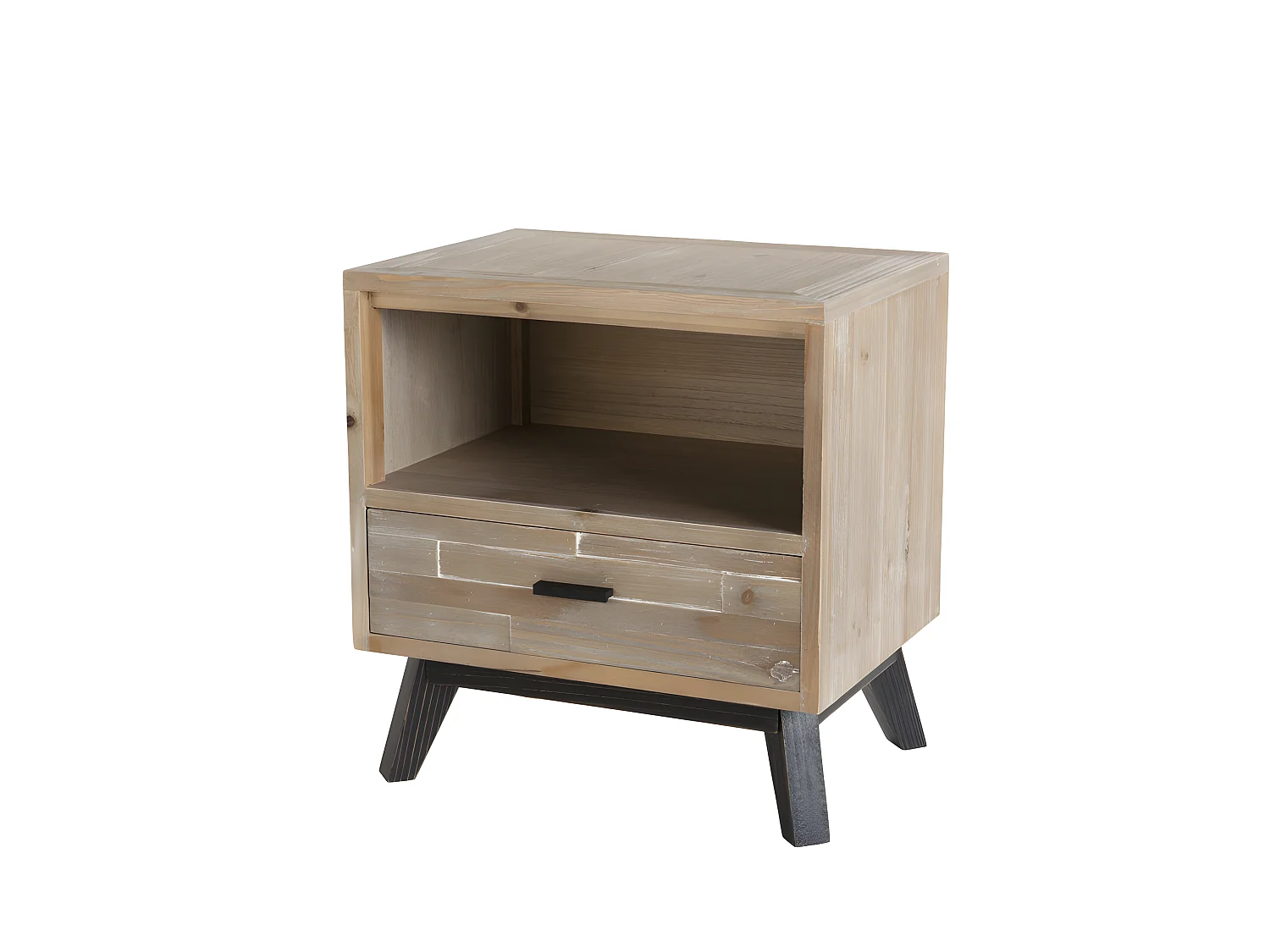 ANDRO - Chevet beige scandi 1 tiroir 1 niche pieds noirs Sapin