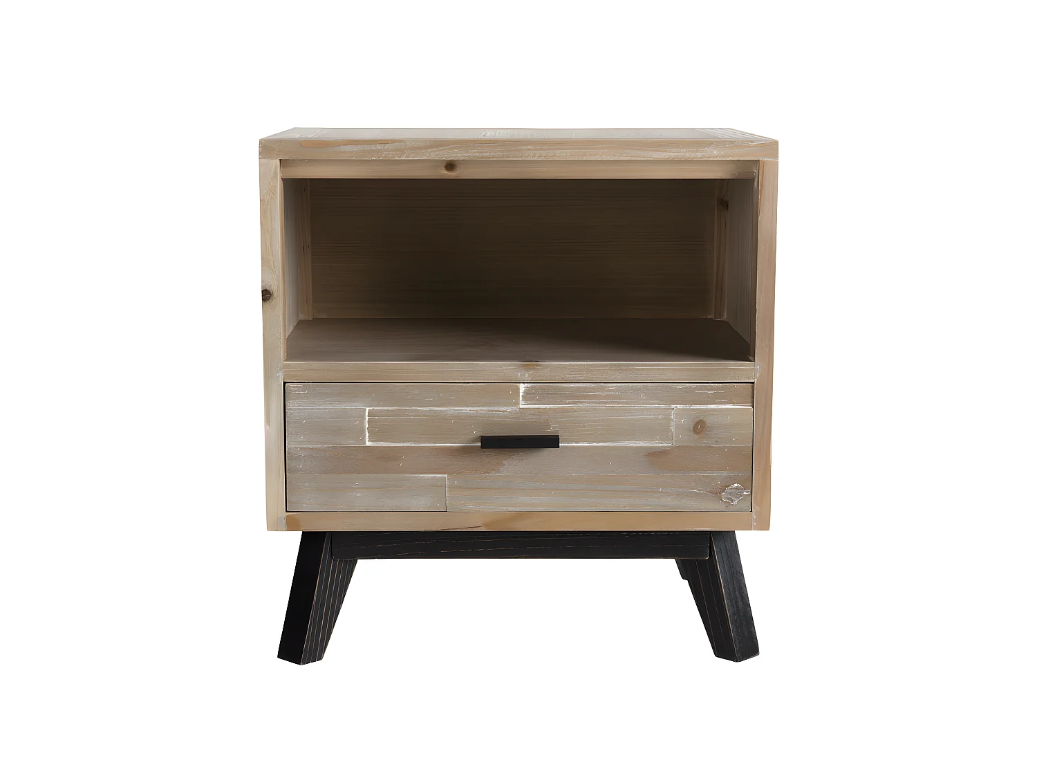 ANDRO - Chevet beige scandi 1 tiroir 1 niche pieds noirs Sapin