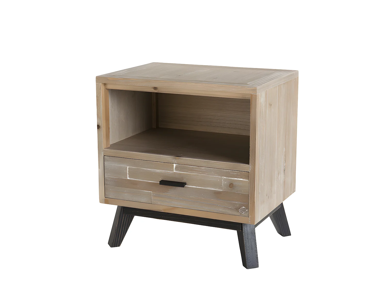 ANDRO - Chevet beige scandi 1 tiroir 1 niche pieds noirs Sapin