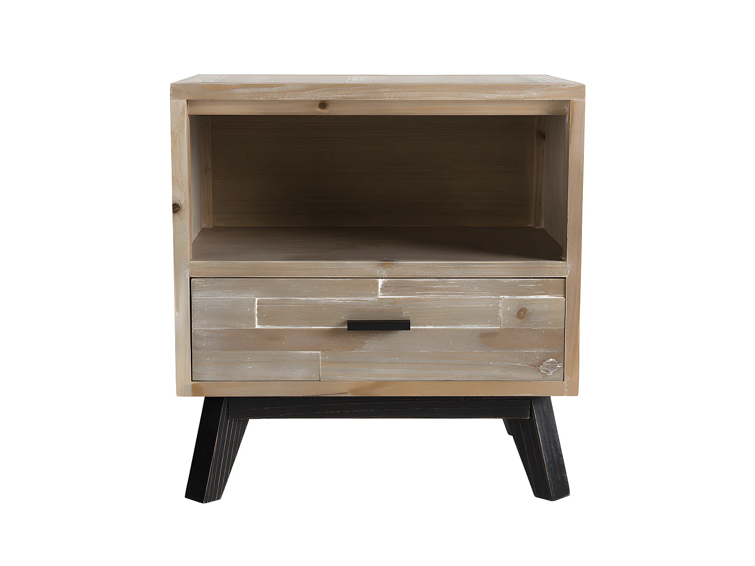 ANDRO - Chevet beige scandi 1 tiroir 1 niche pieds noirs Sapin