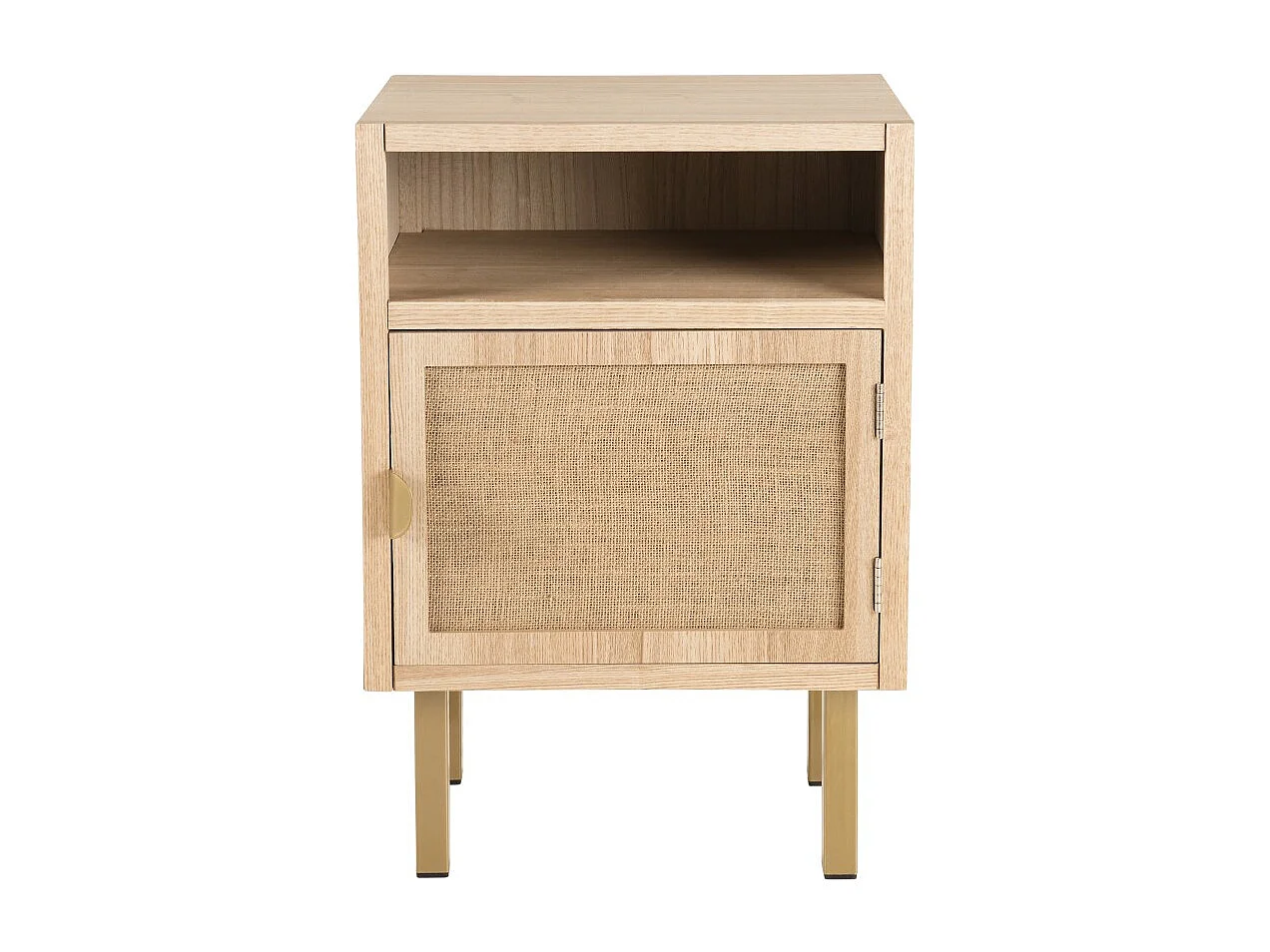 ALINE - Table de chevet bois 1 niche 1 porte toile de jute pieds doré