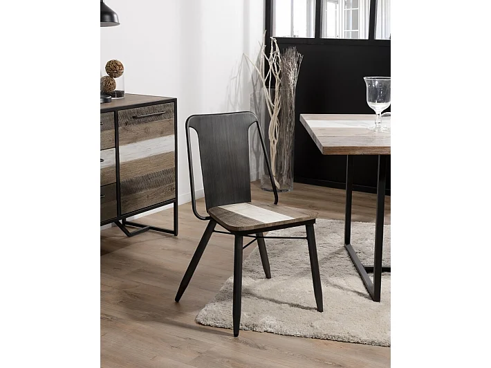 LEANDRE - Lot de 2 chaises noires acacia et acier