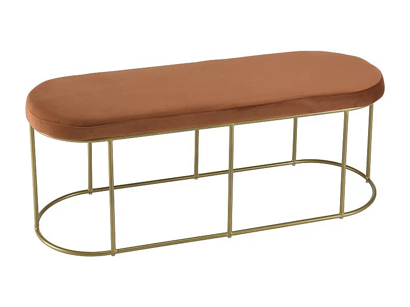 AGATHE - Banc velours orange pieds arrondis métal doré