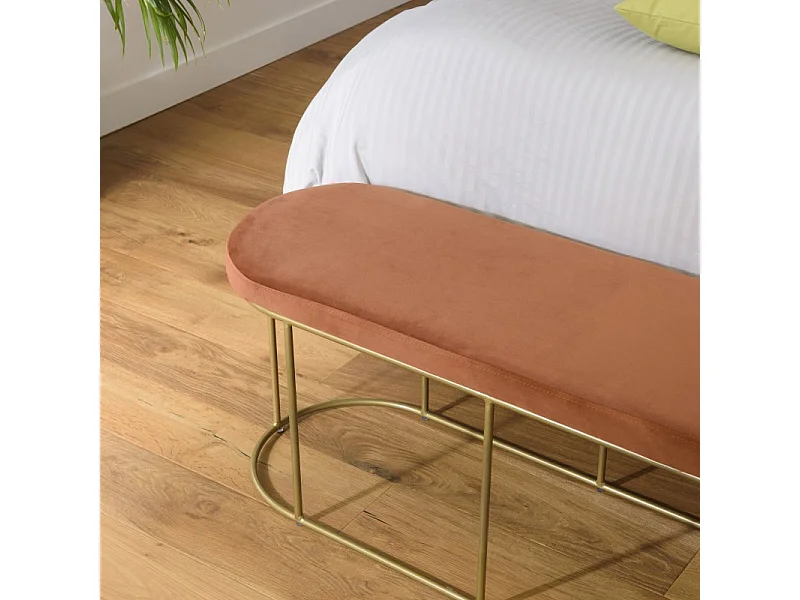 AGATHE - Banc velours orange pieds arrondis métal doré