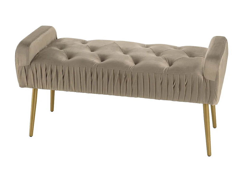 AGATHE - Banc de lit velours taupe pieds métal doré
