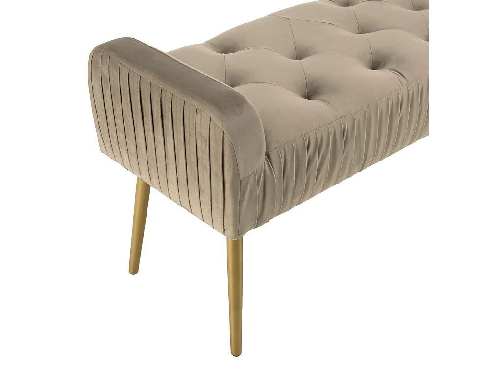 AGATHE - Banc de lit velours taupe pieds métal doré
