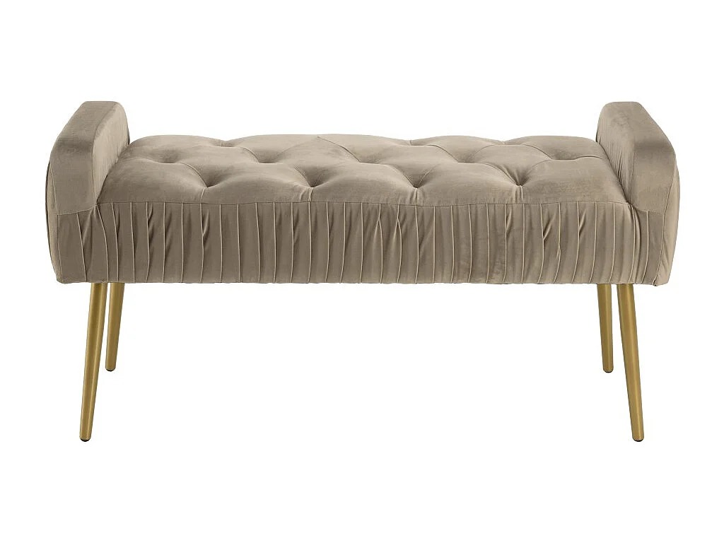 AGATHE - Banc de lit velours taupe pieds métal doré