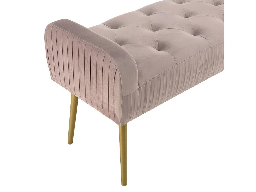 AGATHE - Banc de lit velours rose poudré pieds métal doré