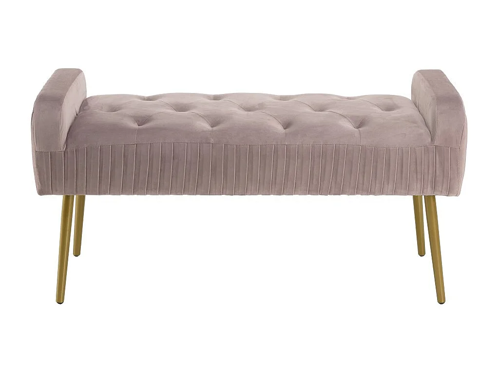 AGATHE - Banc de lit velours rose poudré pieds métal doré