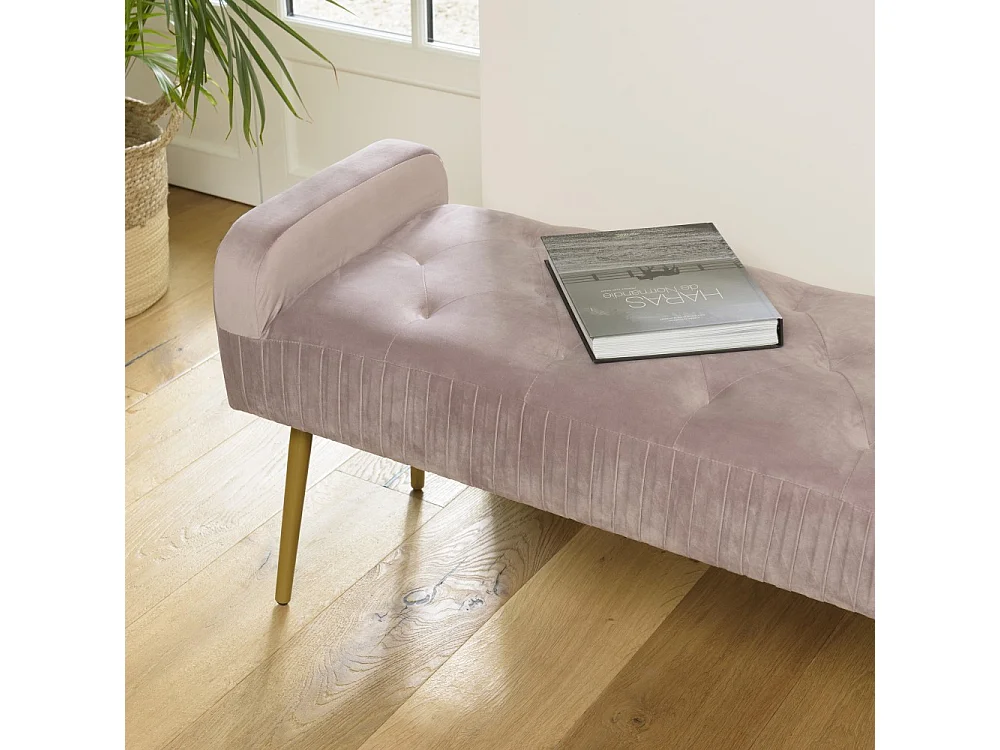 AGATHE - Banc de lit velours rose poudré pieds métal doré