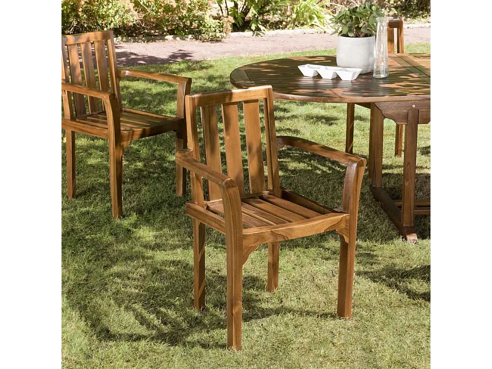 MAEVA - Ensemble de 2 fauteuils empilables en bois teck huilé