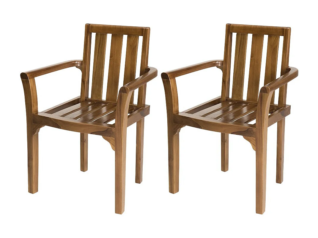 MAEVA - Ensemble de 2 fauteuils empilables en bois teck huilé