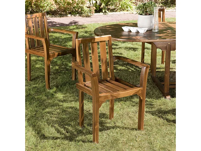 MAEVA - Ensemble de 2 fauteuils empilables en bois teck huilé