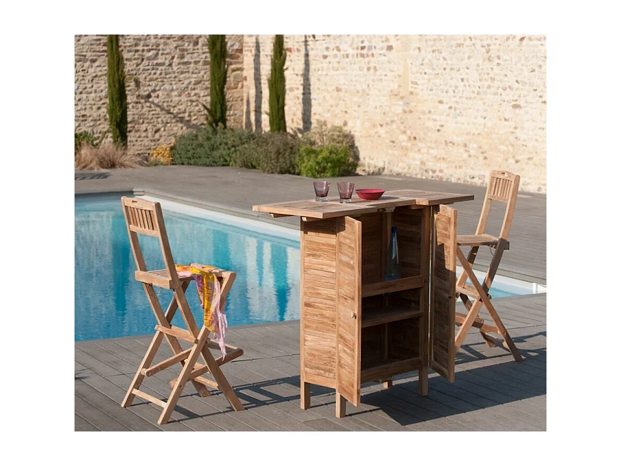 HARRIS - Chaise pliante de bar jardin en bois Teck