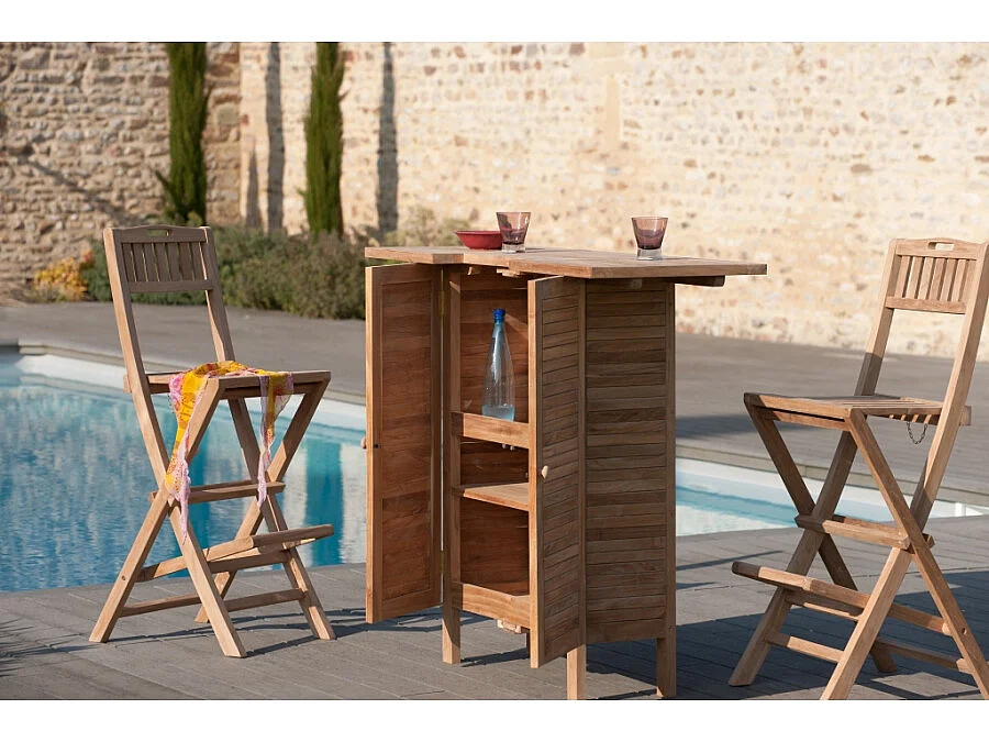 HARRIS - Chaise pliante de bar jardin en bois Teck