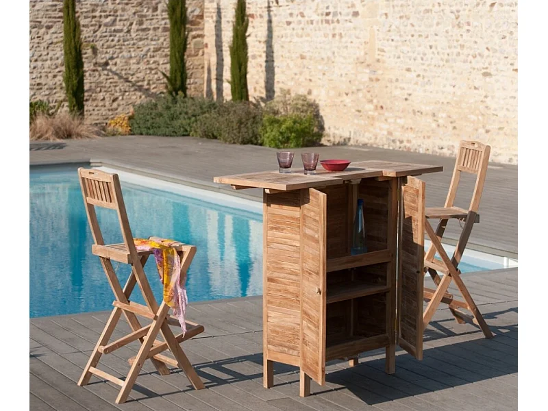 HARRIS - Chaise pliante de bar jardin en bois Teck