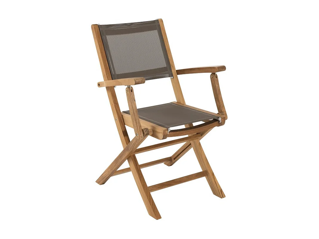 FUN - Ensemble de 2 fauteuils jardin pliants bois teck et gris