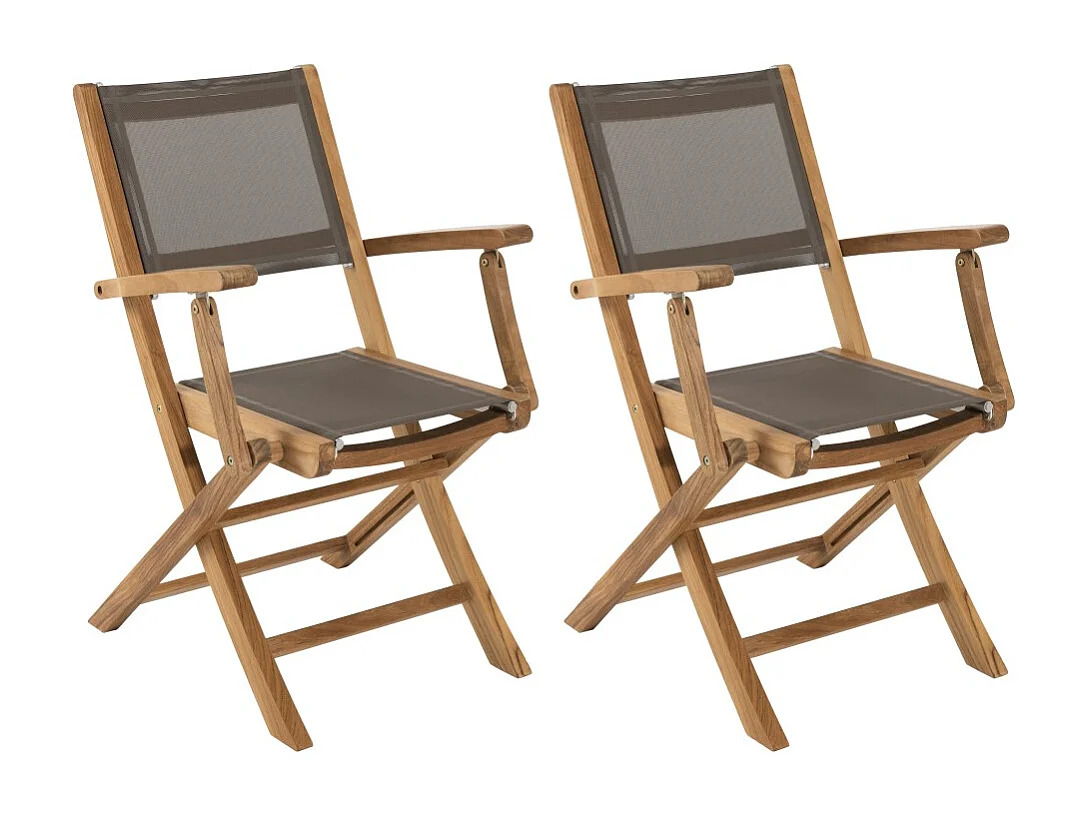FUN - Ensemble de 2 fauteuils jardin pliants bois teck et gris