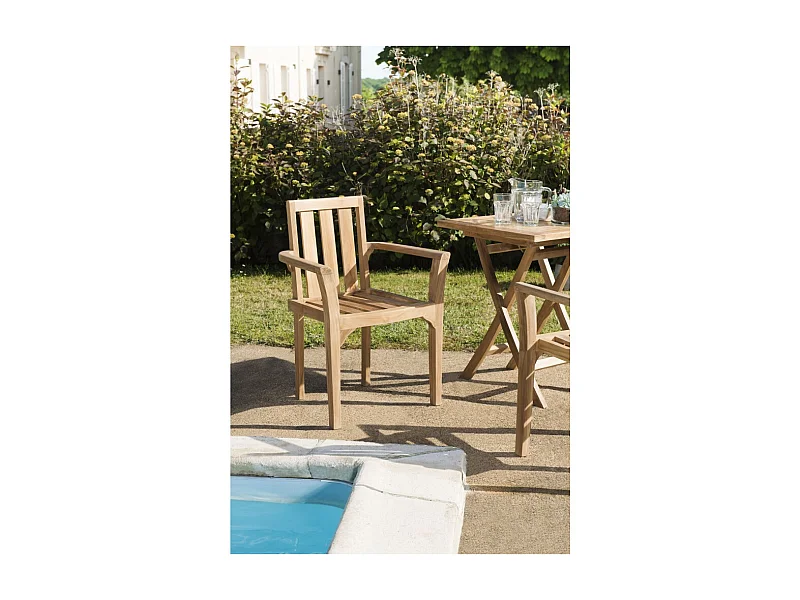 FUN - Ensemble de 2 fauteuils de jardin empilables en bois Teck