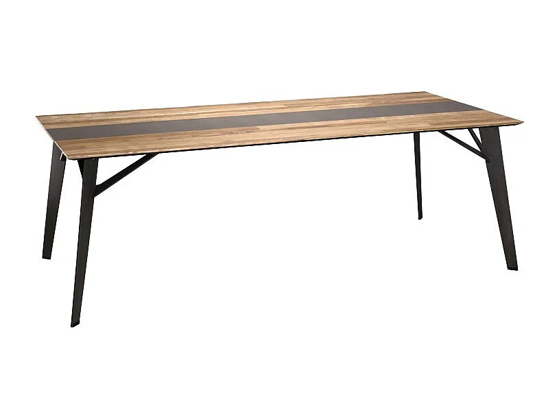 MAXENCE - Table à manger rect. 220x100cm bois Teck recyclé, pieds noir
