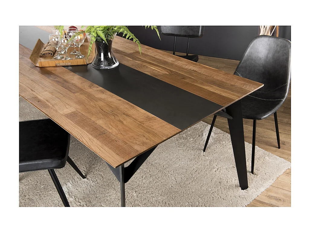 MAXENCE - Table à manger rect. 220x100cm bois Teck recyclé, pieds noir