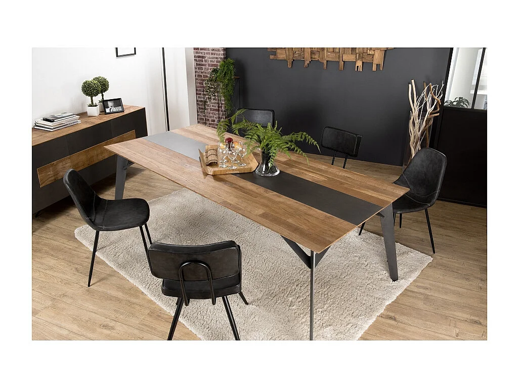 MAXENCE - Table à manger rect. 220x100cm bois Teck recyclé, pieds noir