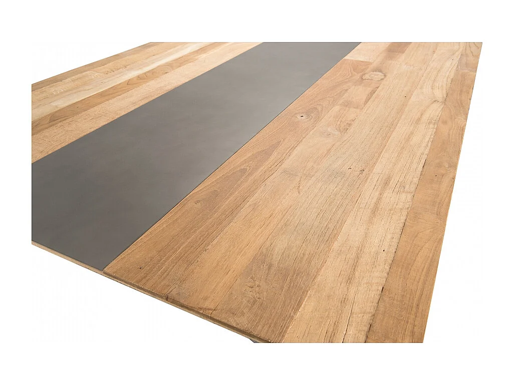 MAXENCE - Table à manger rect. 220x100cm bois Teck recyclé, pieds noir